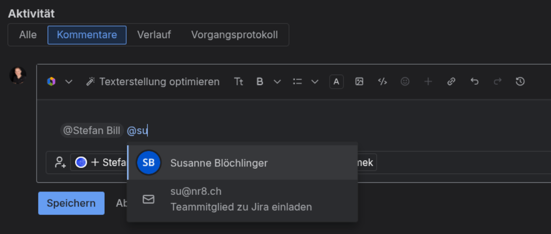 Kommentar mit @mention: @Stefan Bill und @Susanne Blöchlinger
