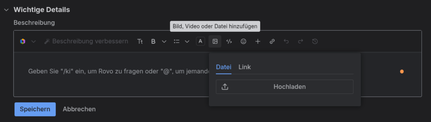 Datei-Upload Dialog in der Beschreibung