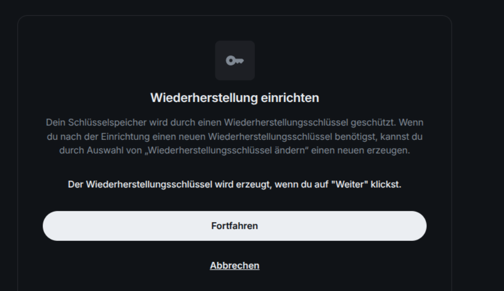 Wiederherstellungsschlüssel erzeugen