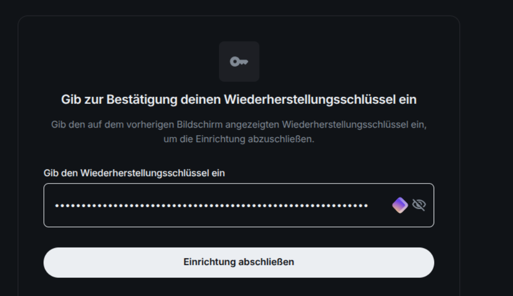 Wiederherstellungsschlüssel bestätigen