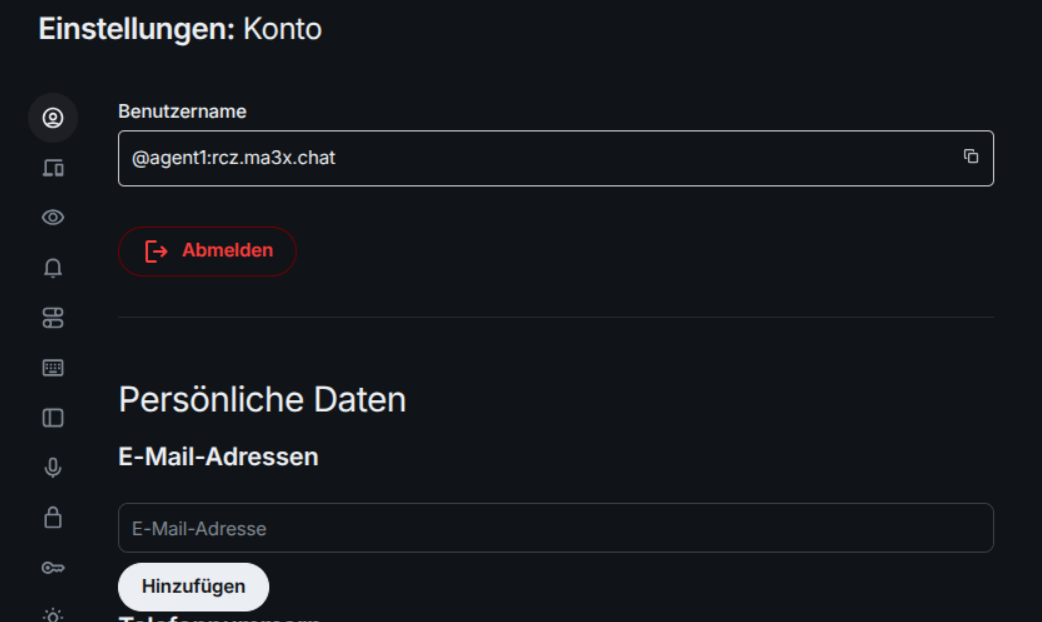 Konto-Einstellungen mit E-Mail-Feld